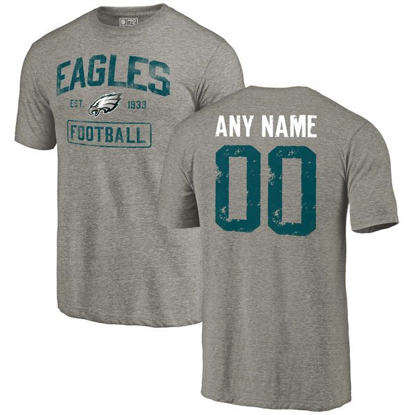 Men Gray Philadelphia Eagles Distressed Custom Name and Number Tri-Blend Custom NFL T-Shirt